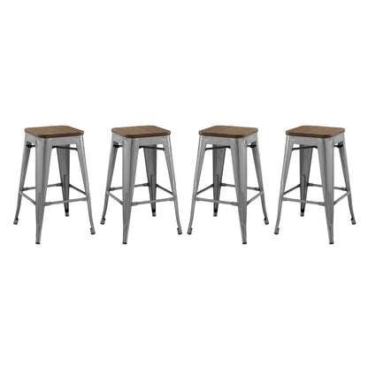 Promenade Counter Stool Set of 4, Wood, Metal Steel, Gunmetal Silver, 18870