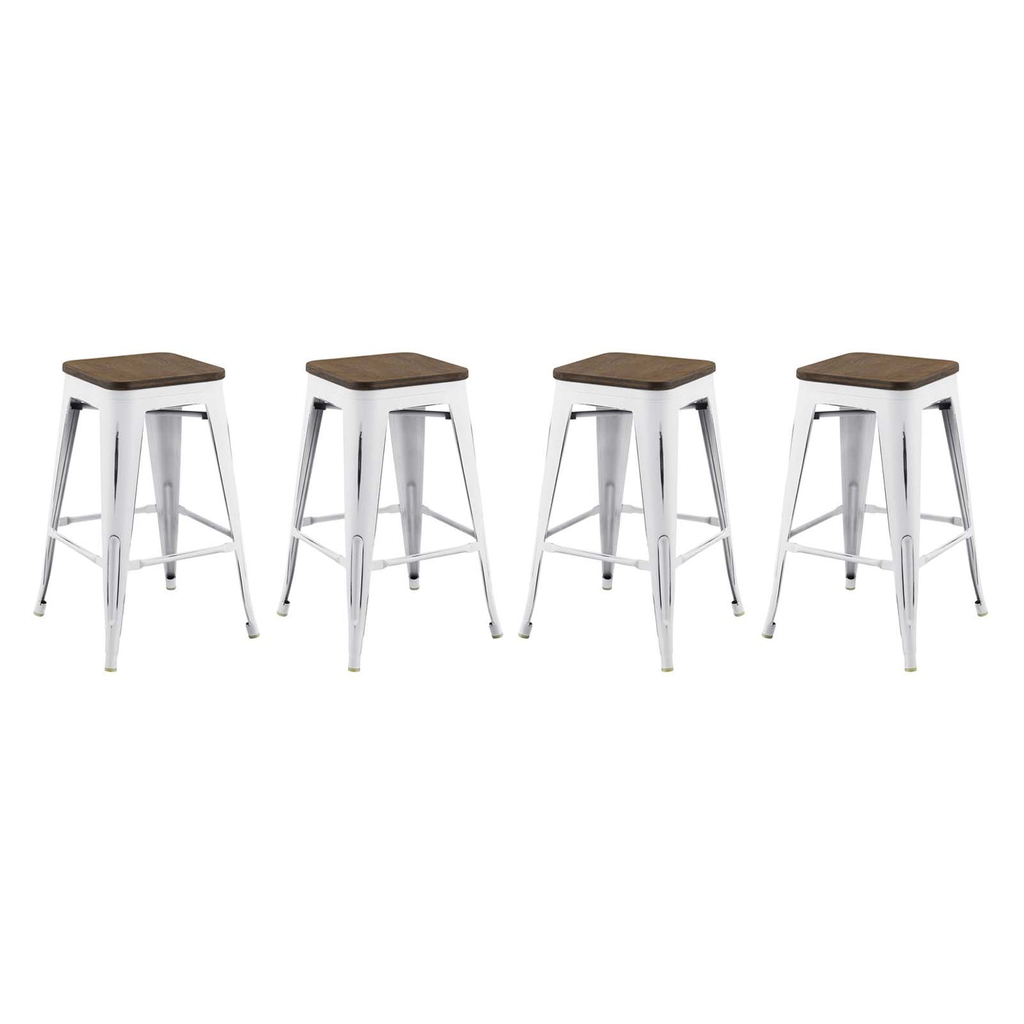 Promenade Counter Stool Set of 4, Wood, Metal Steel, White, 18871