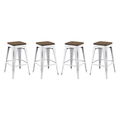 Promenade Counter Stool Set of 4, Wood, Metal Steel, White, 18871