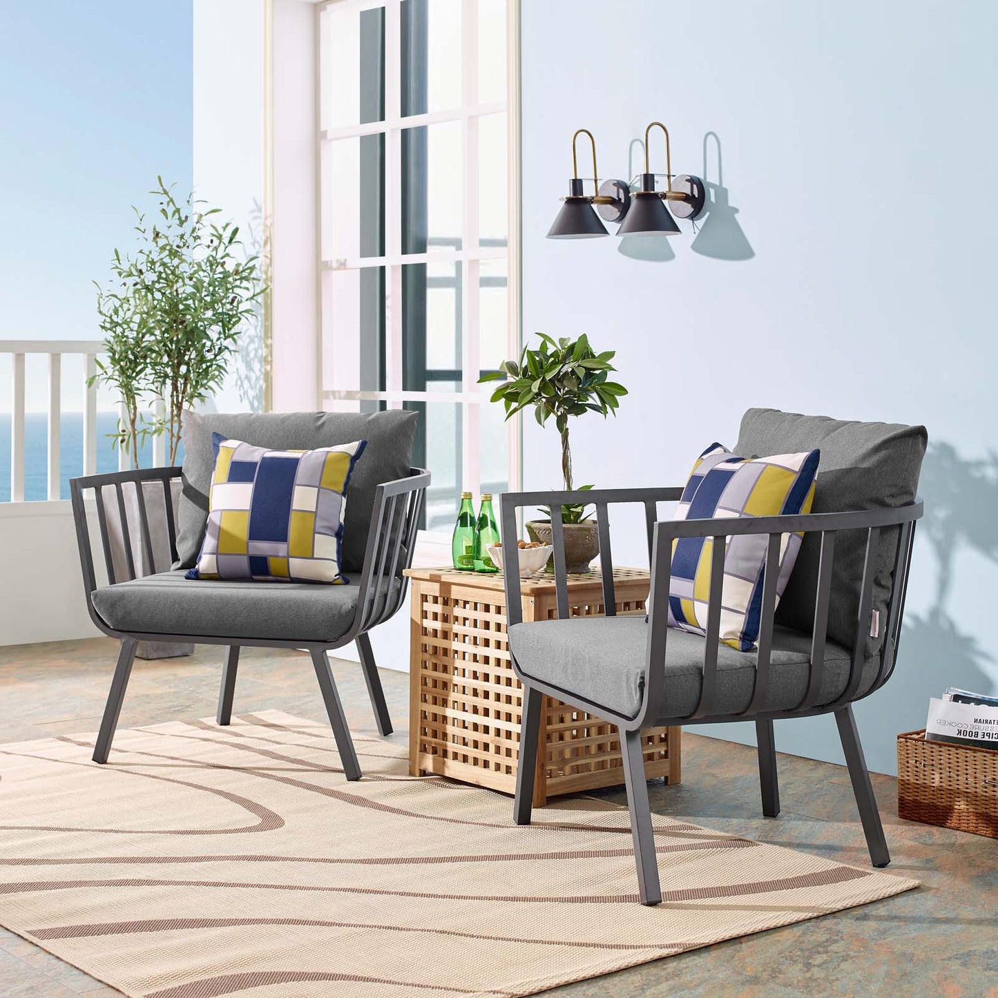 Riverside Outdoor Patio Aluminum Armchair Set of 2, Aluminum, Metal, Steel, Grey Gray, 18872