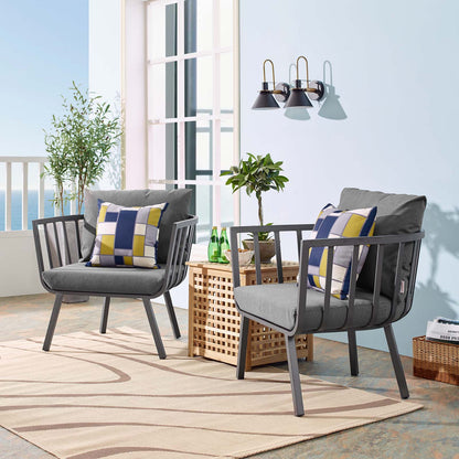 Riverside Outdoor Patio Aluminum Armchair Set of 2, Aluminum, Metal, Steel, Grey Gray, 18872