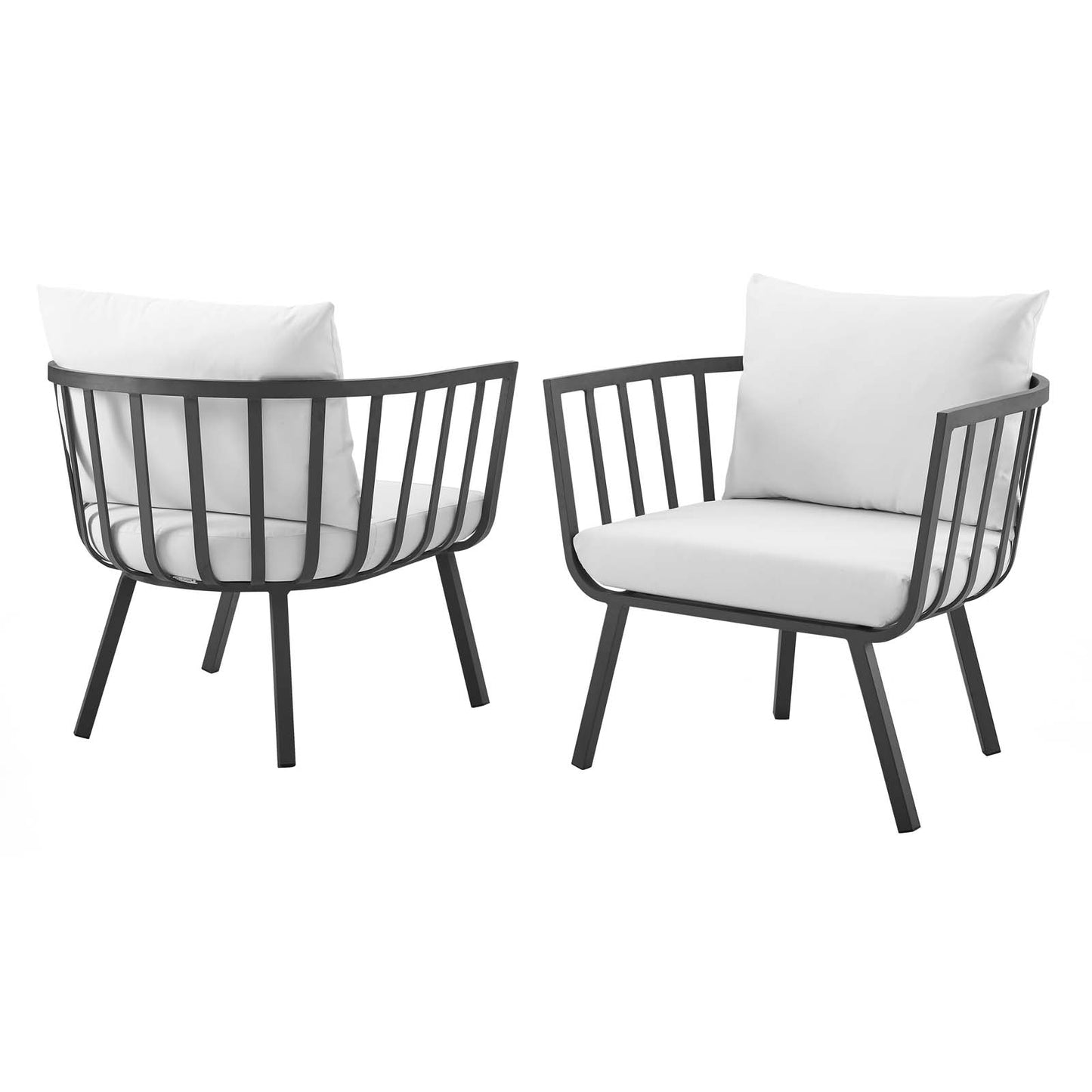 Riverside Outdoor Patio Aluminum Armchair Set of 2, Aluminum, Metal, Steel, Grey Gray White, 18873