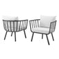 Riverside Outdoor Patio Aluminum Armchair Set of 2, Aluminum, Metal, Steel, Grey Gray White, 18873