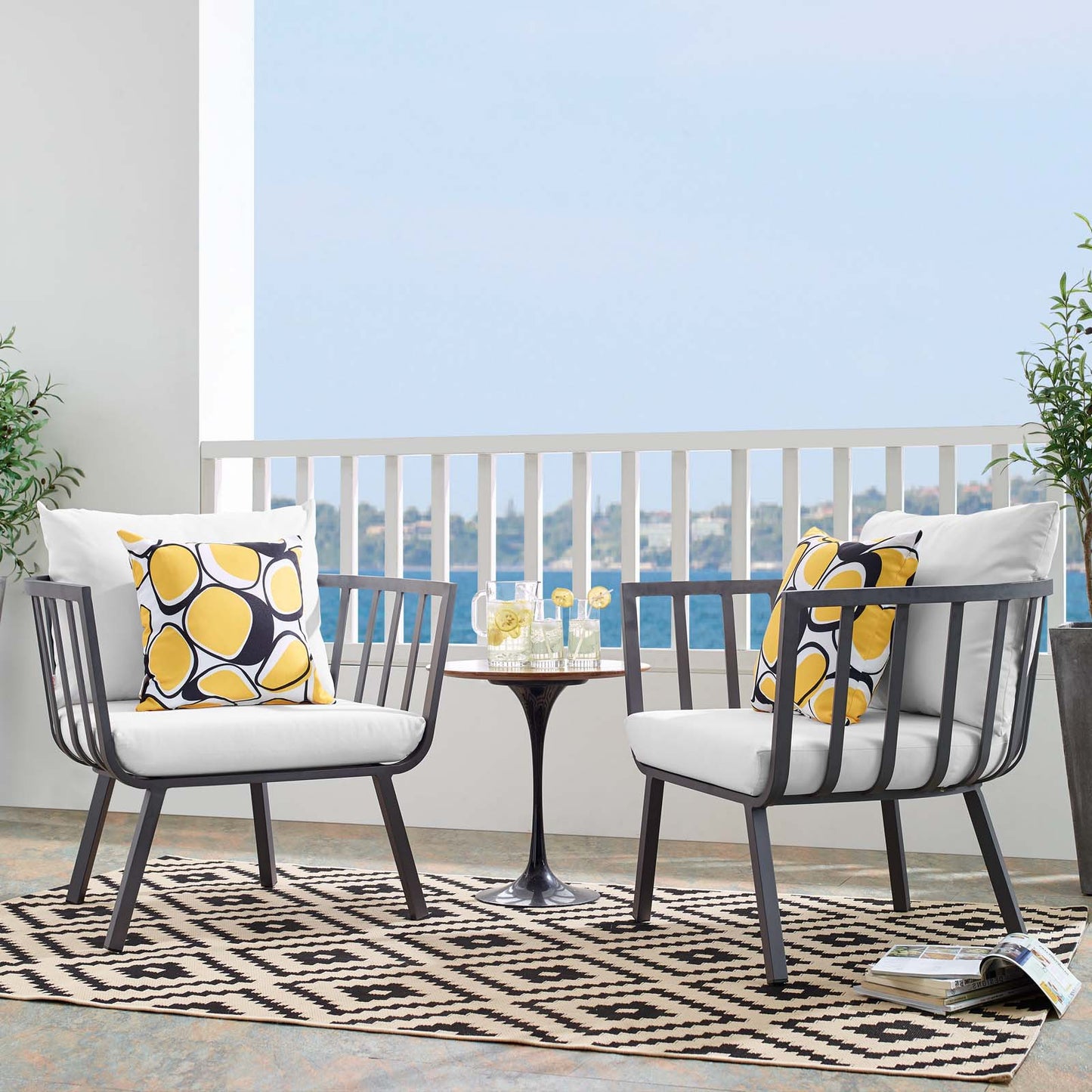 Riverside Outdoor Patio Aluminum Armchair Set of 2, Aluminum, Metal, Steel, Grey Gray White, 18873