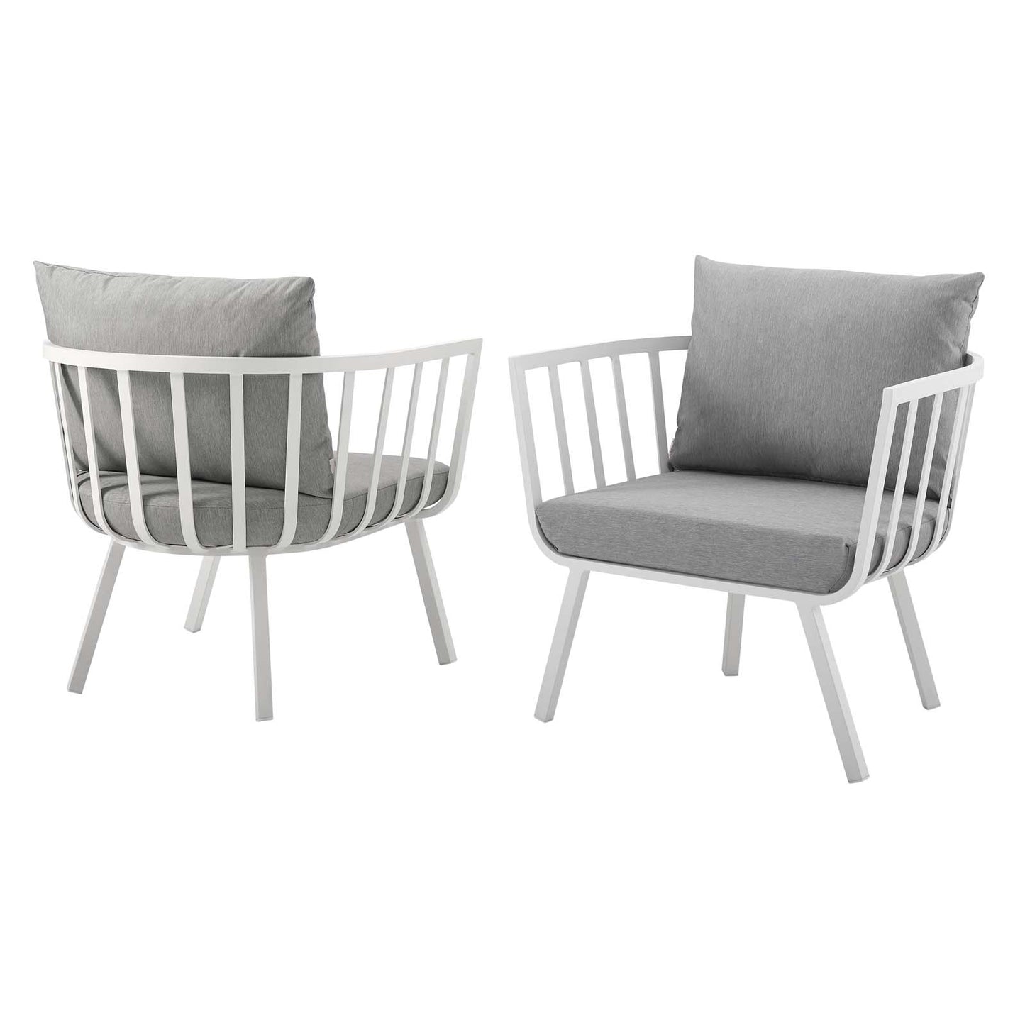 Riverside Outdoor Patio Aluminum Armchair Set of 2, Aluminum, Metal, Steel, White Grey Gray, 18874