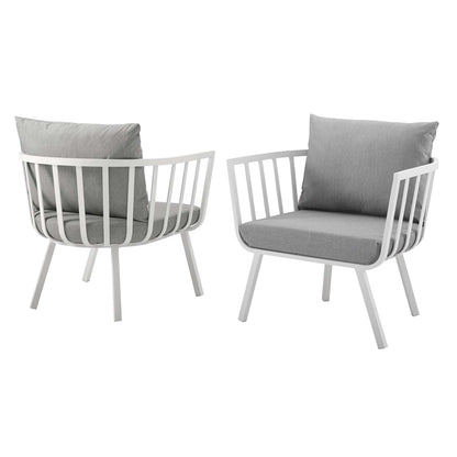Riverside Outdoor Patio Aluminum Armchair Set of 2, Aluminum, Metal, Steel, White Grey Gray, 18874