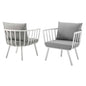 Riverside Outdoor Patio Aluminum Armchair Set of 2, Aluminum, Metal, Steel, White Grey Gray, 18874