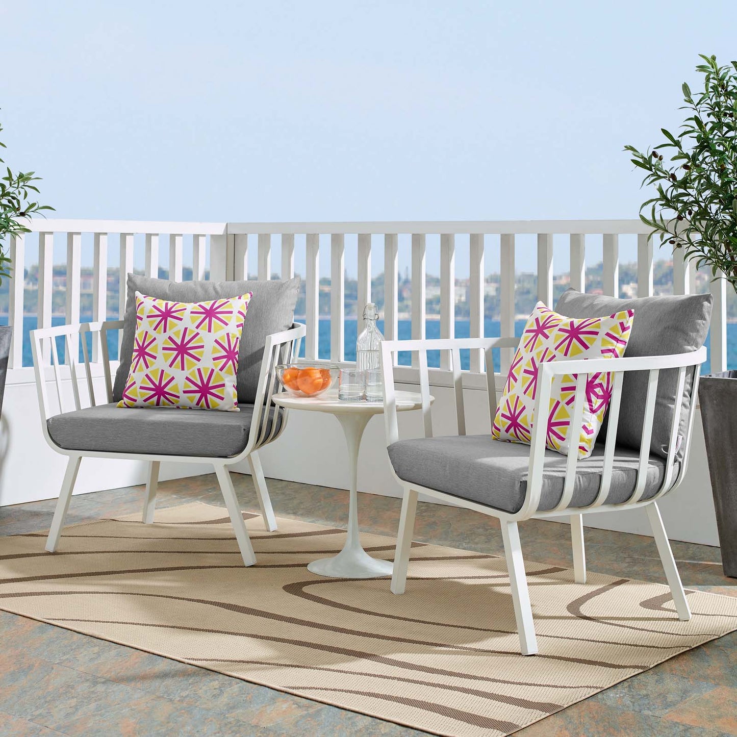 Riverside Outdoor Patio Aluminum Armchair Set of 2, Aluminum, Metal, Steel, White Grey Gray, 18874