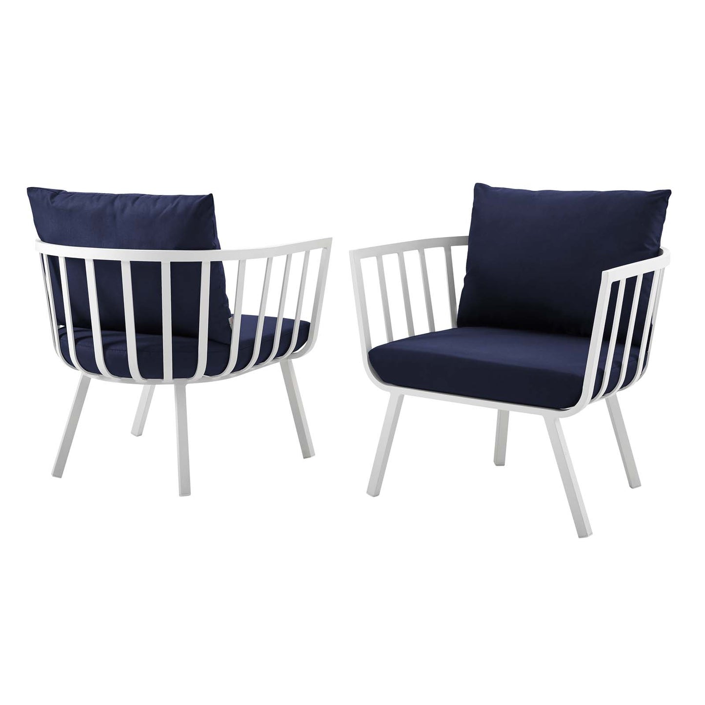 Riverside Outdoor Patio Aluminum Armchair Set of 2, Aluminum, Metal, Steel, White Blue Navy, 18875