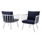 Riverside Outdoor Patio Aluminum Armchair Set of 2, Aluminum, Metal, Steel, White Blue Navy, 18875