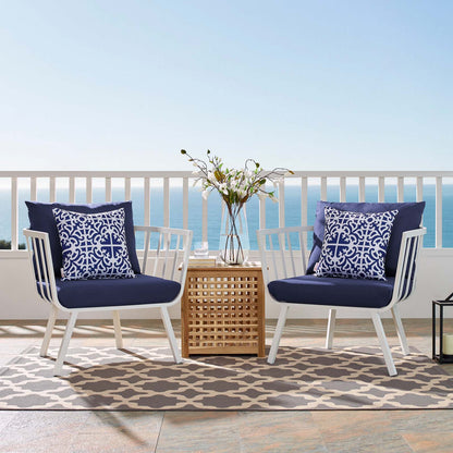 Riverside Outdoor Patio Aluminum Armchair Set of 2, Aluminum, Metal, Steel, White Blue Navy, 18875