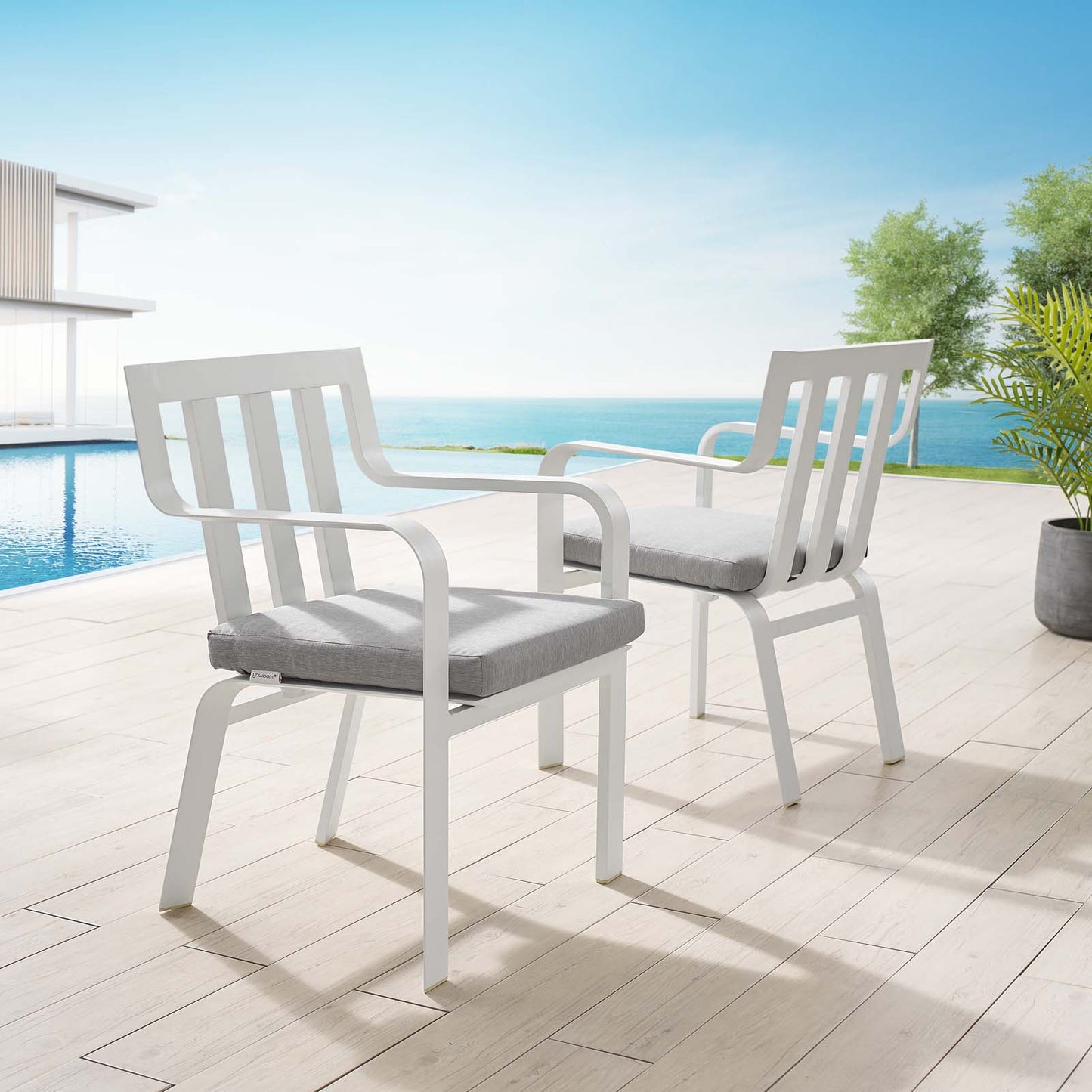 Baxley Outdoor Patio Aluminum Armchair Set of 2, Aluminum, Metal, Steel, White Grey Gray, 18876