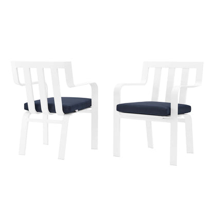 Baxley Outdoor Patio Aluminum Armchair Set of 2, Aluminum, Metal, Steel, White Blue Navy, 18877