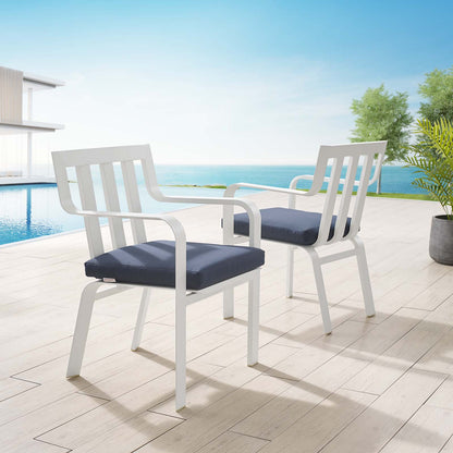 Baxley Outdoor Patio Aluminum Armchair Set of 2, Aluminum, Metal, Steel, White Blue Navy, 18877