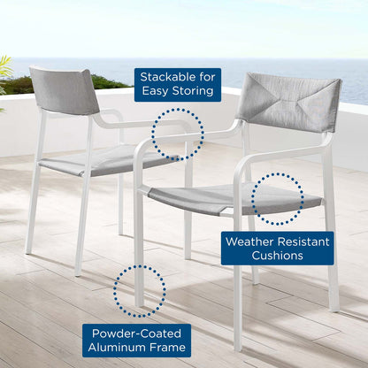 Raleigh Outdoor Patio Aluminum Armchair Set of 2, Aluminum, Metal, Steel, White Grey Gray, 18878