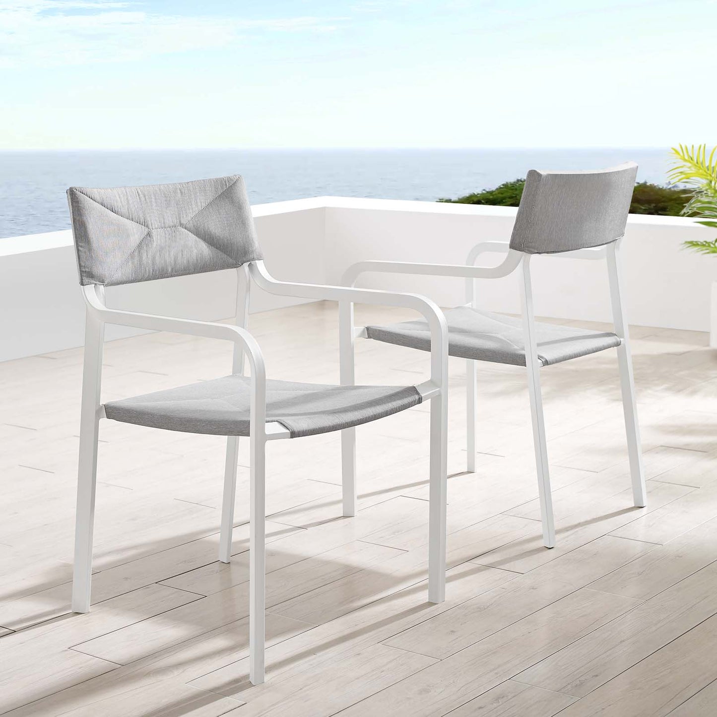 Raleigh Outdoor Patio Aluminum Armchair Set of 2, Aluminum, Metal, Steel, White Grey Gray, 18878