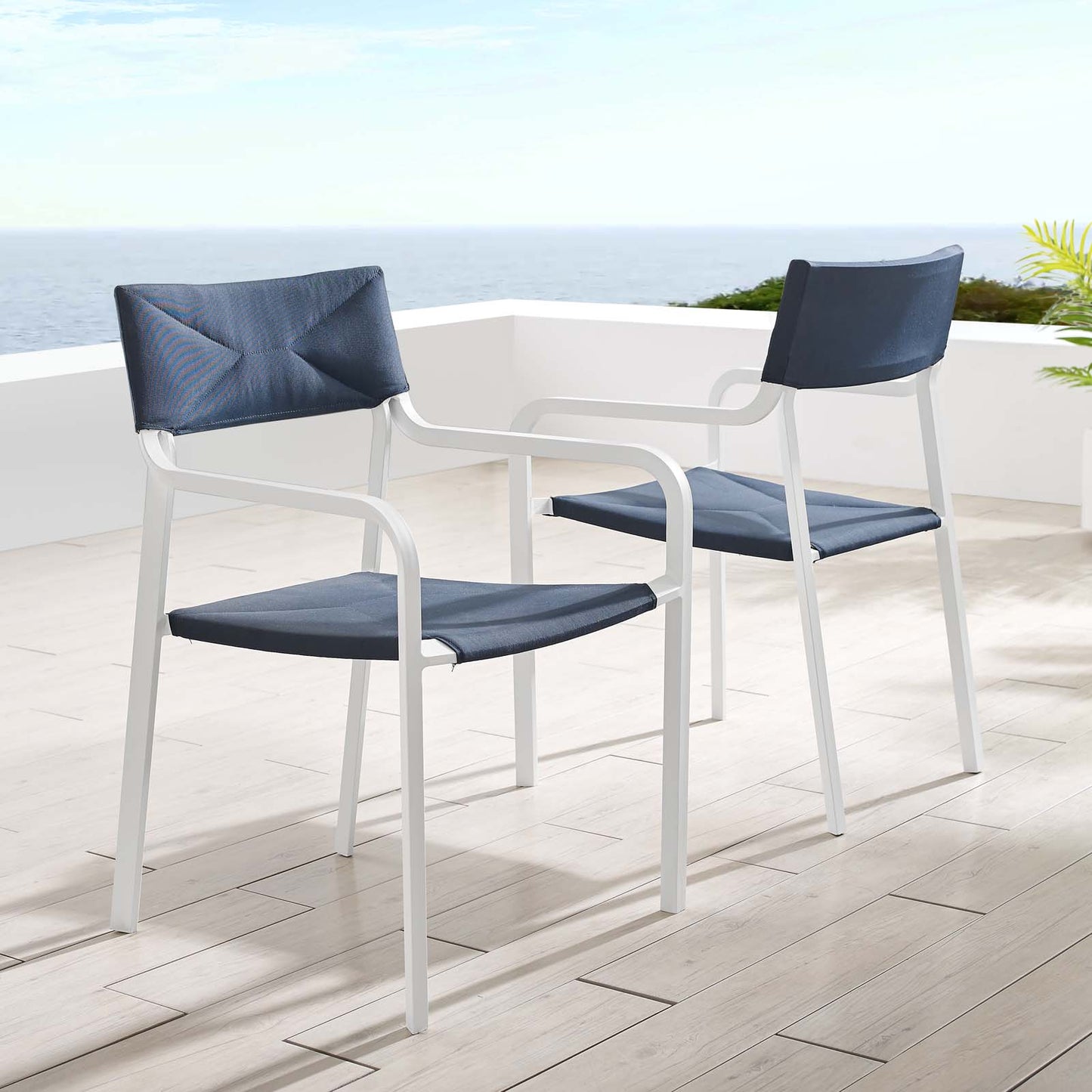 Raleigh Outdoor Patio Aluminum Armchair Set of 2, Aluminum, Metal, Steel, White Blue Navy, 18879
