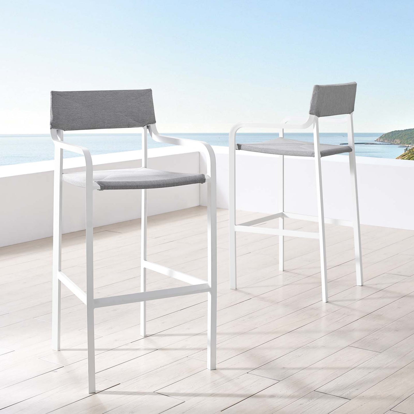 Raleigh Outdoor Patio Aluminum Bar Stool Set of 2, Aluminum, Metal, Steel, White Grey Gray, 18880