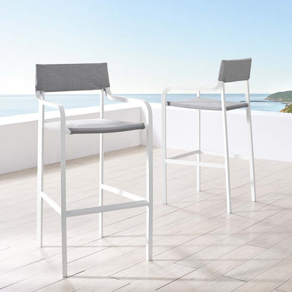 Raleigh Outdoor Patio Aluminum Bar Stool Set of 2, Aluminum, Metal, Steel, White Grey Gray, 18880