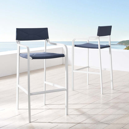 Raleigh Outdoor Patio Aluminum Bar Stool Set of 2, Aluminum, Metal, Steel, White Blue Navy, 18881
