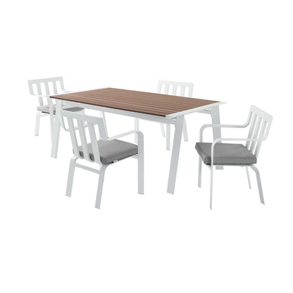 Baxley 5 Piece Outdoor Patio Aluminum Dining Set, Aluminum, Metal, Steel, White Grey Gray, 18882