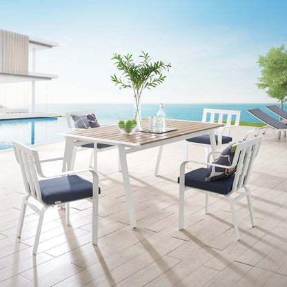 Baxley 5 Piece Outdoor Patio Aluminum Dining Set, Aluminum, Metal, Steel, White Blue Navy, 18883