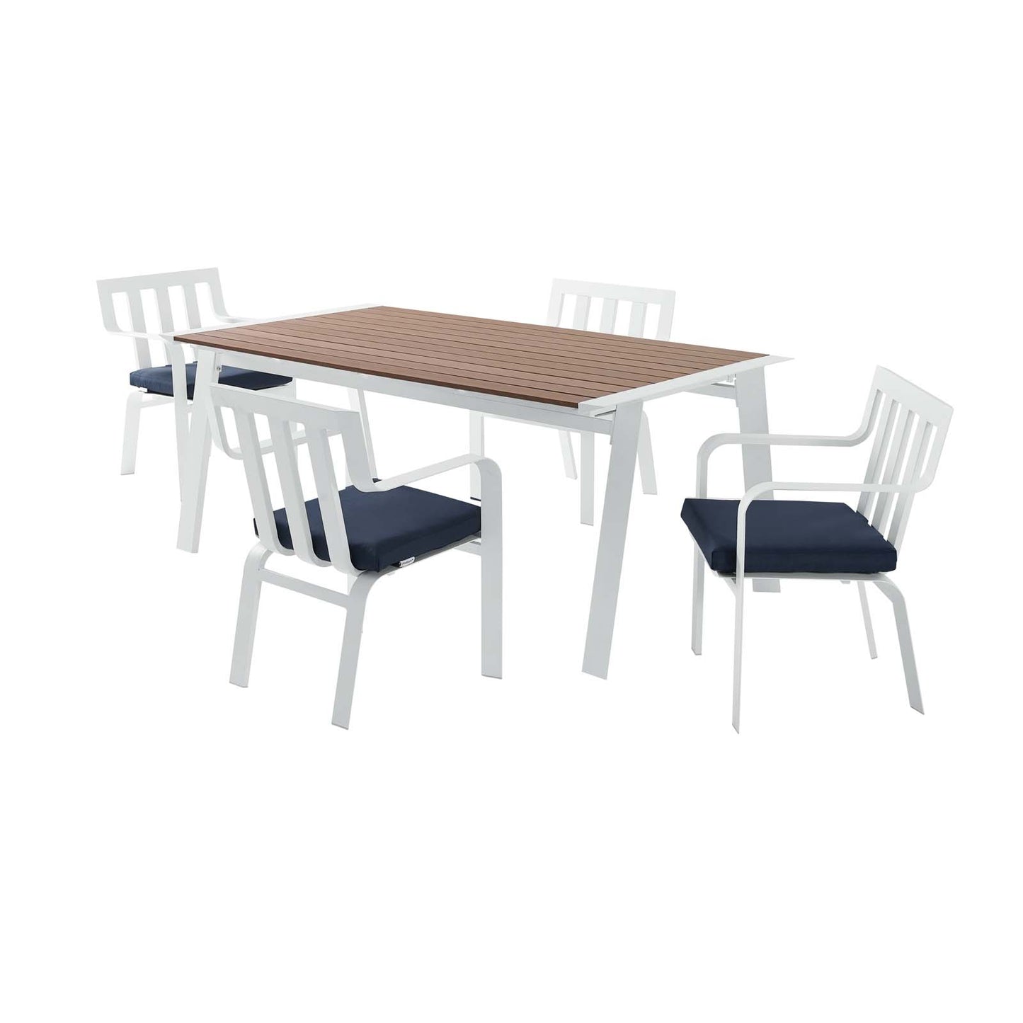Baxley 5 Piece Outdoor Patio Aluminum Dining Set, Aluminum, Metal, Steel, White Blue Navy, 18883