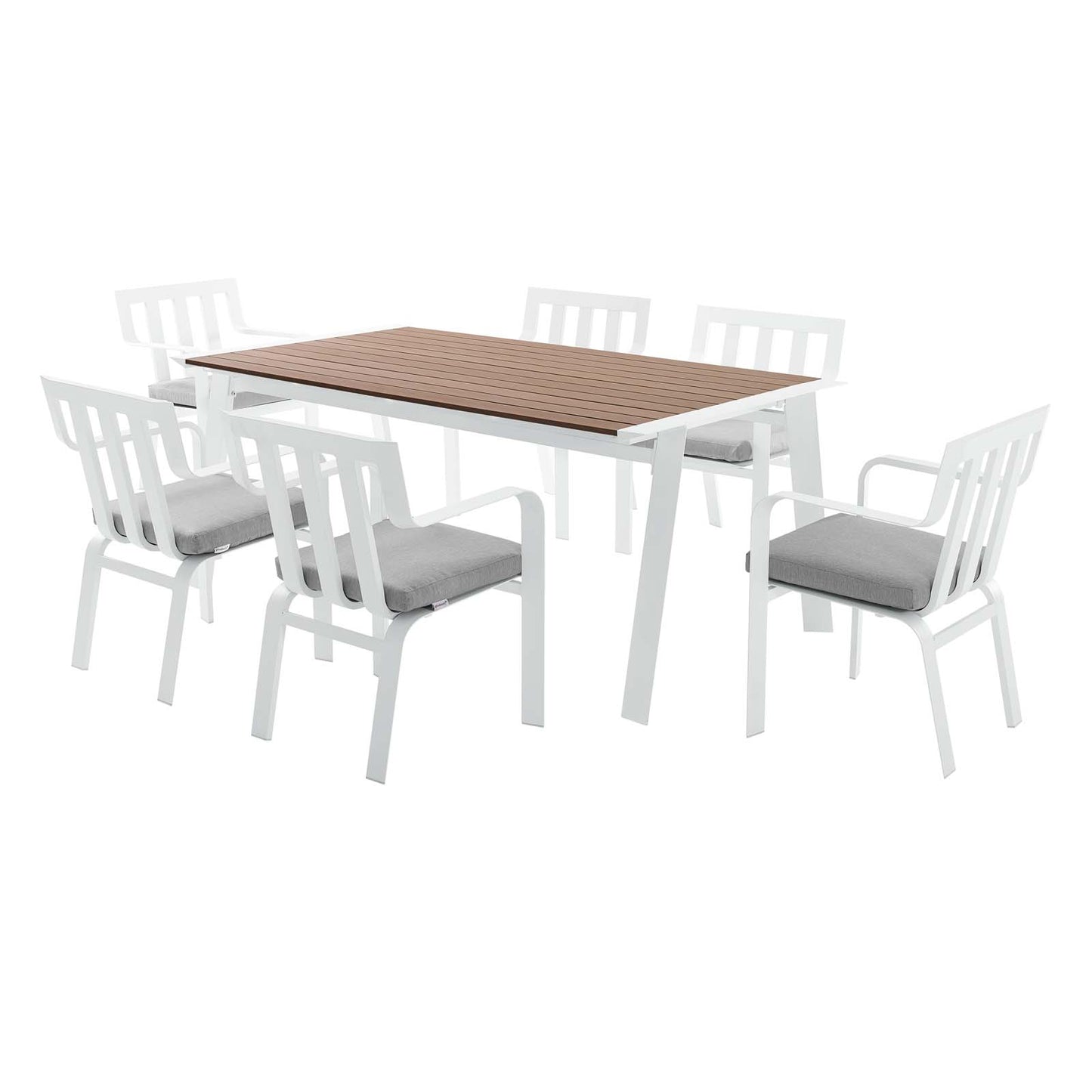 Baxley 7 Piece Outdoor Patio Aluminum Dining Set, Aluminum, Metal, Steel, White Grey Gray, 18884