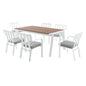 Baxley 7 Piece Outdoor Patio Aluminum Dining Set, Aluminum, Metal, Steel, White Grey Gray, 18884