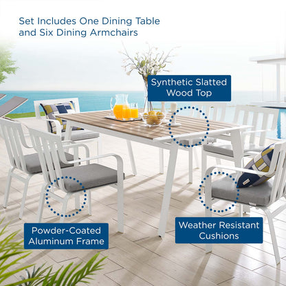 Baxley 7 Piece Outdoor Patio Aluminum Dining Set, Aluminum, Metal, Steel, White Grey Gray, 18884