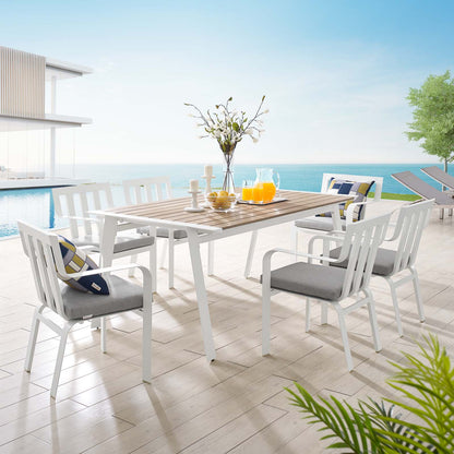 Baxley 7 Piece Outdoor Patio Aluminum Dining Set, Aluminum, Metal, Steel, White Grey Gray, 18884
