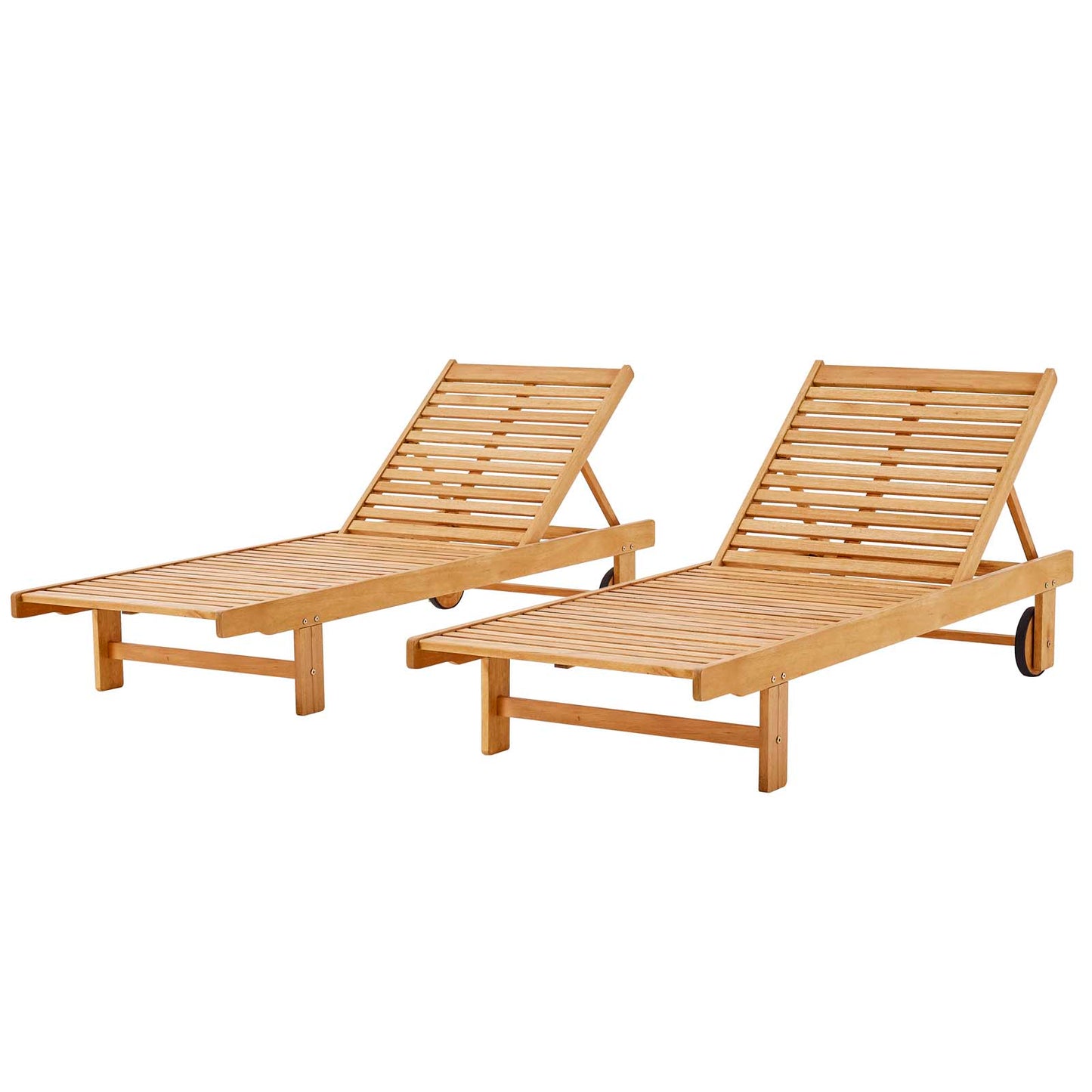 Hatteras Outdoor Patio Eucalyptus Wood Chaise Lounge Set of 2, Wood, Brown Natural, 18887