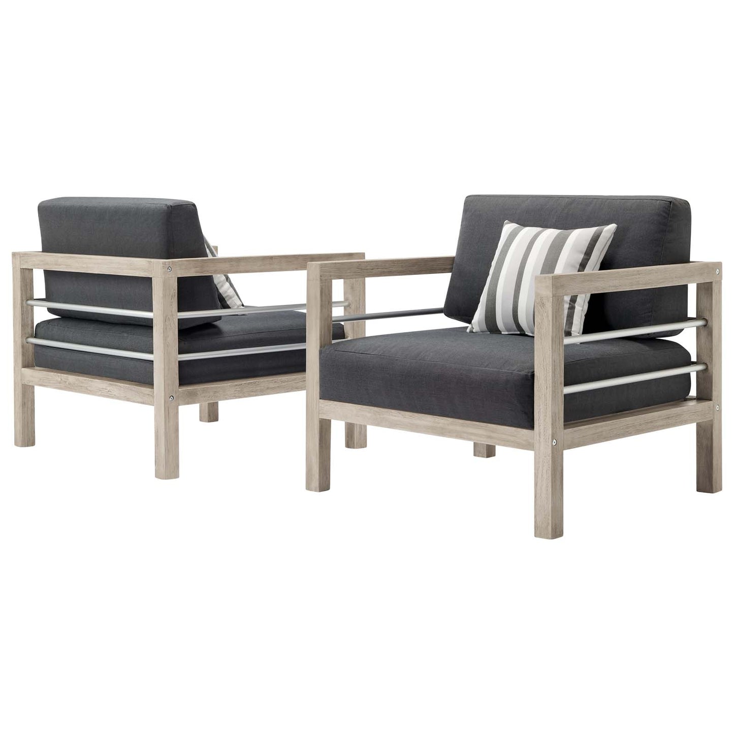 Wiscasset Outdoor Patio Acacia Wood Armchair Set of 2, Wood, Light Grey Gray, 18888