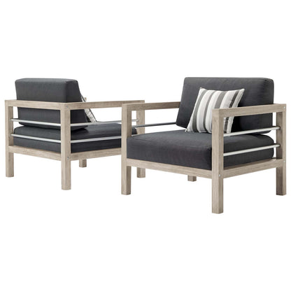 Wiscasset Outdoor Patio Acacia Wood Armchair Set of 2, Wood, Light Grey Gray, 18888