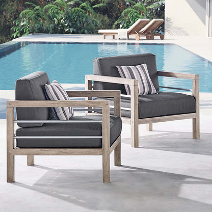 Wiscasset Outdoor Patio Acacia Wood Armchair Set of 2, Wood, Light Grey Gray, 18888