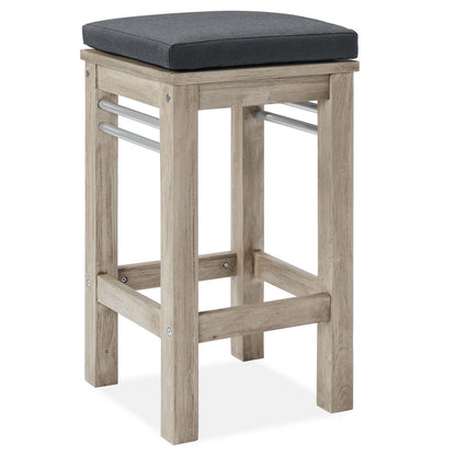 Wiscasset Outdoor Patio Acacia Wood Bar Stool Set of 2, Wood, Light Grey Gray, 18889