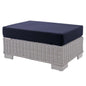 Conway Sunbrella® Outdoor Patio Wicker Rattan Ottoman, Rattan, Wicker, Light Grey Gray Blue Navy, 18894