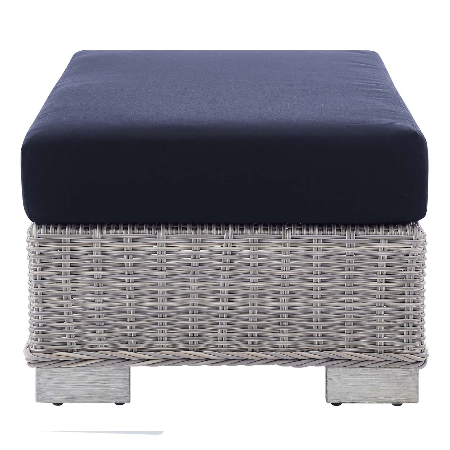Conway Sunbrella® Outdoor Patio Wicker Rattan Ottoman, Rattan, Wicker, Light Grey Gray Blue Navy, 18894