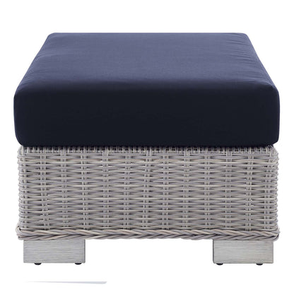 Conway Sunbrella® Outdoor Patio Wicker Rattan Ottoman, Rattan, Wicker, Light Grey Gray Blue Navy, 18894