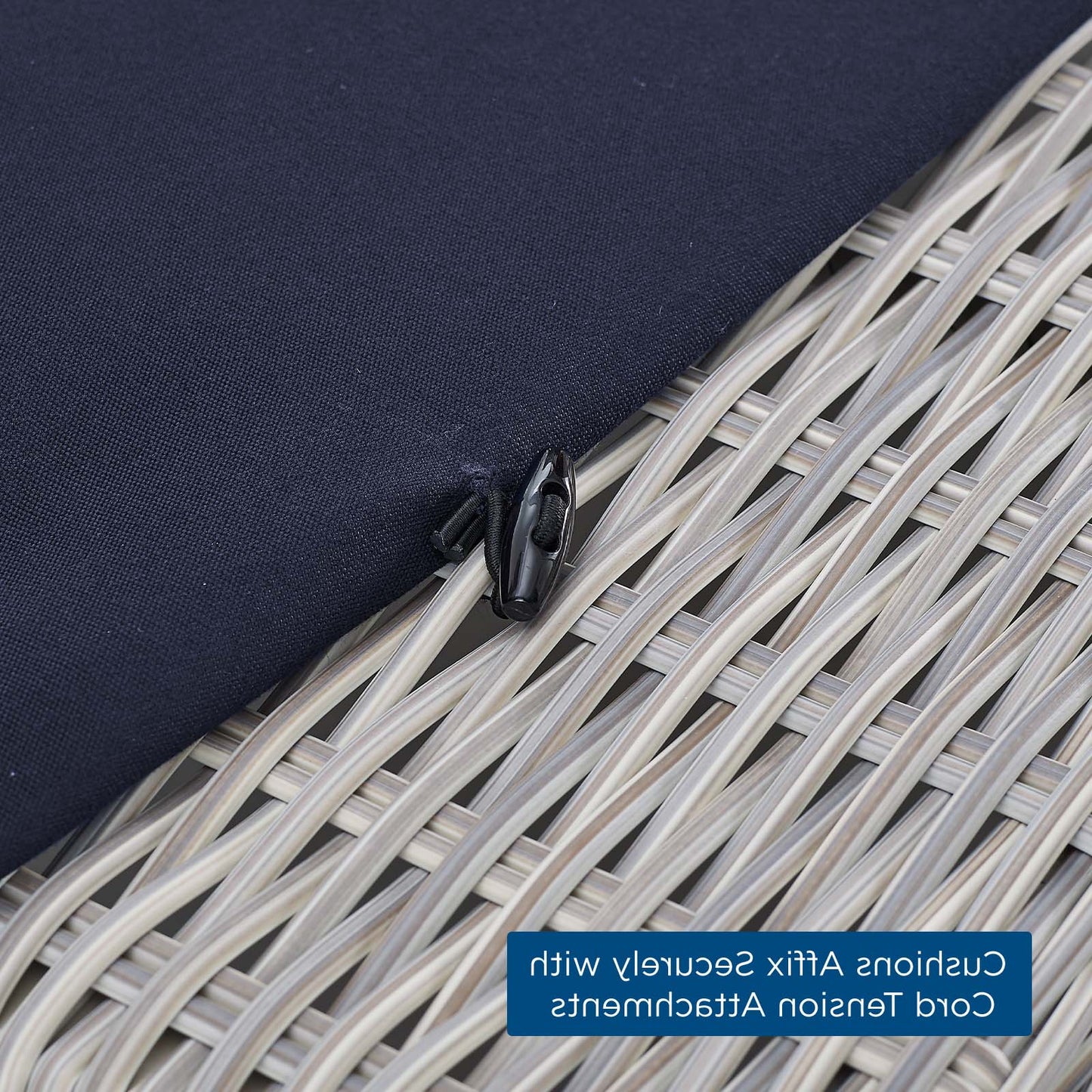 Conway Sunbrella® Outdoor Patio Wicker Rattan Ottoman, Rattan, Wicker, Light Grey Gray Blue Navy, 18894