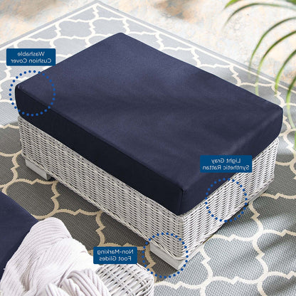 Conway Sunbrella® Outdoor Patio Wicker Rattan Ottoman, Rattan, Wicker, Light Grey Gray Blue Navy, 18894