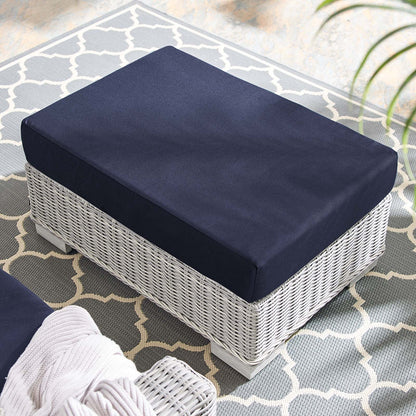 Conway Sunbrella® Outdoor Patio Wicker Rattan Ottoman, Rattan, Wicker, Light Grey Gray Blue Navy, 18894