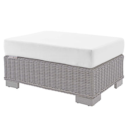 Conway Sunbrella® Outdoor Patio Wicker Rattan Ottoman, Rattan, Wicker, Light Grey Gray White, 18895