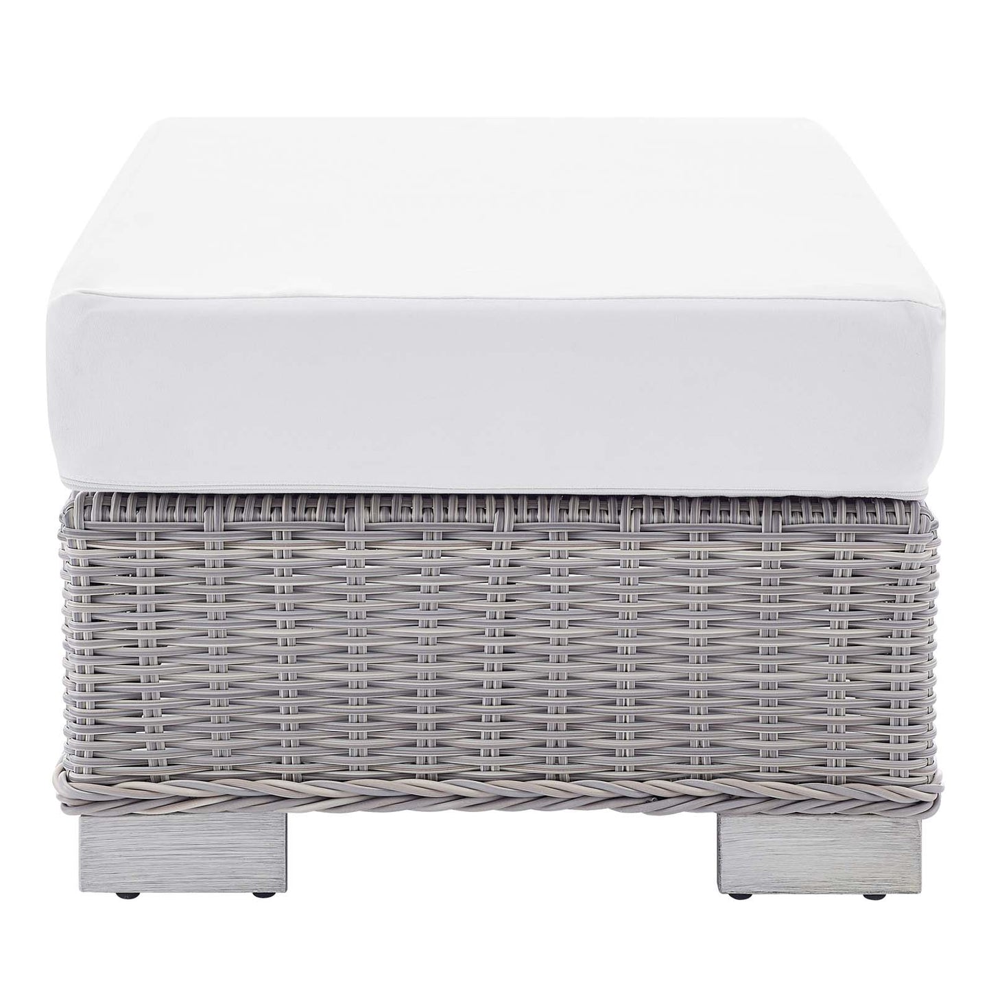 Conway Sunbrella® Outdoor Patio Wicker Rattan Ottoman, Rattan, Wicker, Light Grey Gray White, 18895