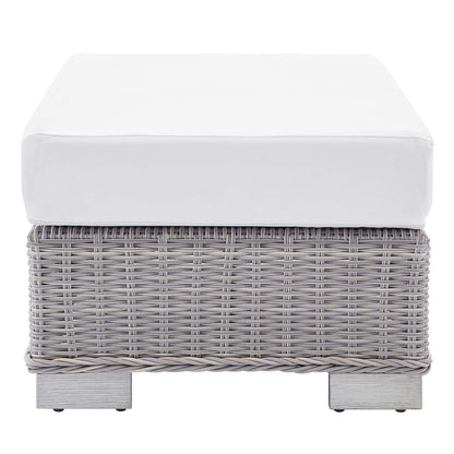 Conway Sunbrella® Outdoor Patio Wicker Rattan Ottoman, Rattan, Wicker, Light Grey Gray White, 18895