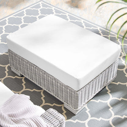 Conway Sunbrella® Outdoor Patio Wicker Rattan Ottoman, Rattan, Wicker, Light Grey Gray White, 18895