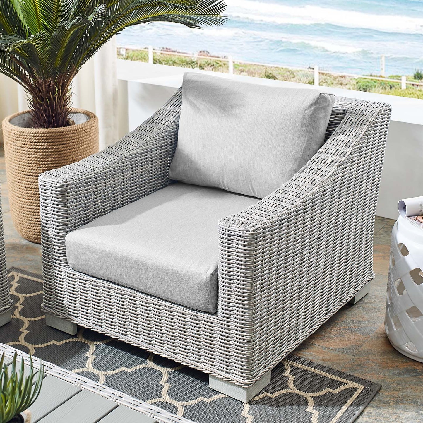 Conway Sunbrella® Outdoor Patio Wicker Rattan Armchair, Rattan, Wicker, Grey Gray, 18896