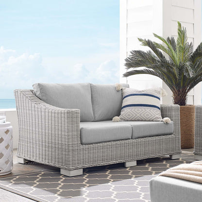 Conway Sunbrella® Outdoor Patio Wicker Rattan Loveseat, Rattan, Wicker, Grey Gray, 18899