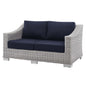 Conway Sunbrella® Outdoor Patio Wicker Rattan Loveseat, Rattan, Wicker, Light Grey Gray Blue Navy, 18900