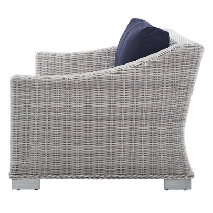 Conway Sunbrella® Outdoor Patio Wicker Rattan Loveseat, Rattan, Wicker, Light Grey Gray Blue Navy, 18900